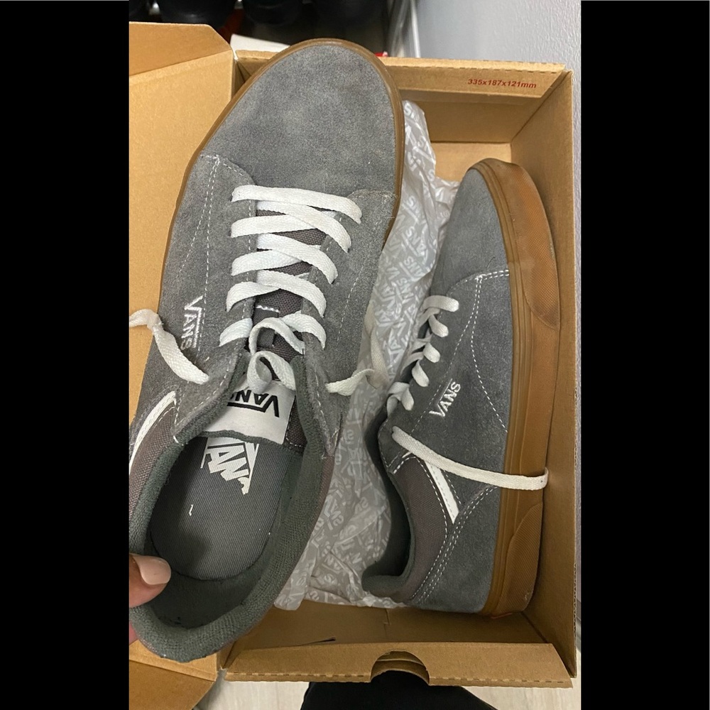 Seldan. Suede pewter lace up vans. Size 9.5m.